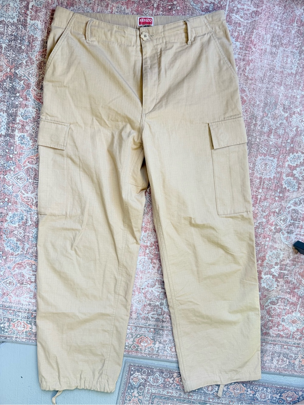 Kenzo Beige/Tan Cargo Pants with Drawstring Hems